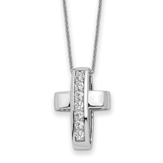 Sterling Silver Sentimental Expressions Rhodium-Plated Cz Good And Perfect Cross 22In Necklace