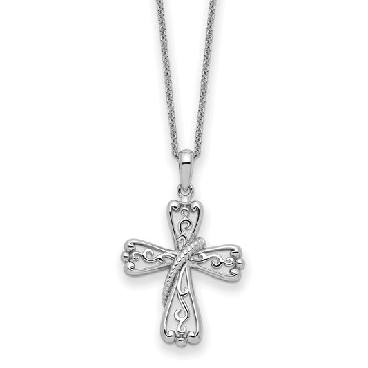 Sterling Silver Sentimental Expressions Rhodium-Plated Love Never Fails Cross 22In Necklace