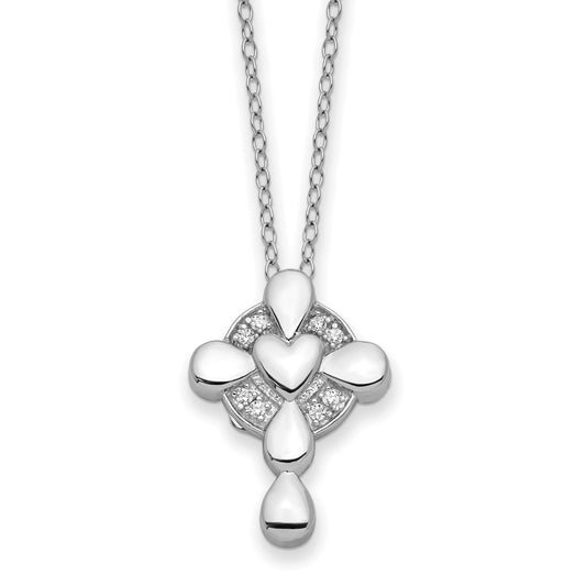 Sterling Silver Sentimental Expressions Rhodium-Plated Cz Memory Cross Locket 18In Necklace