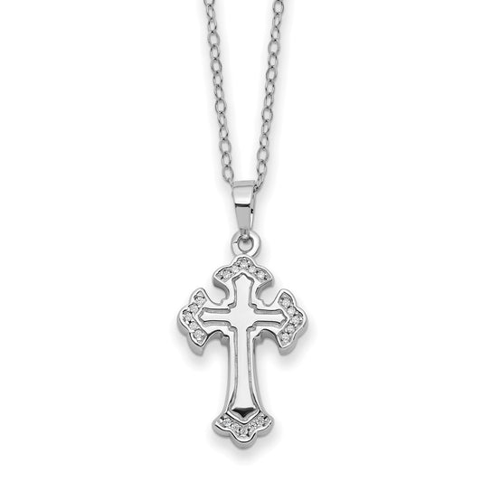 Sterling Silver Sentimental Expressions Rhodium-Plated Cz Eternal Home Cross Ash Holder 18 Inch Necklace