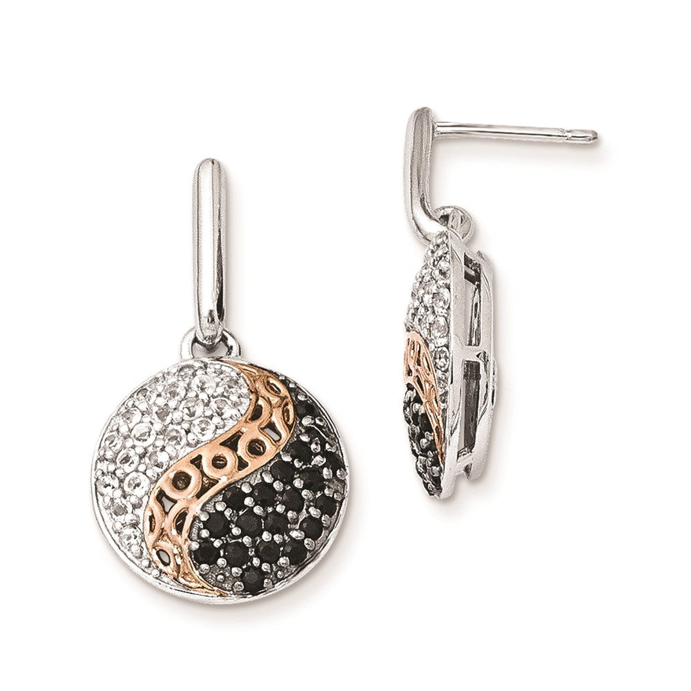 Sterling Silver Rose GP Black Rhodium White Topaz/Onyx Post Earrings