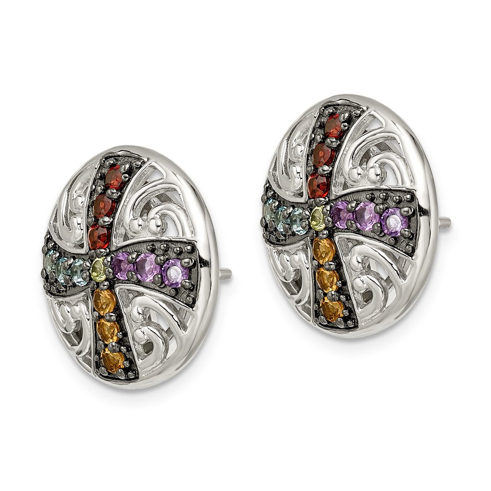 Sterling Silver w/ Black Rhodium Multi Gemstone Post Earrings