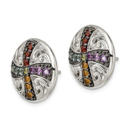 Sterling Silver w/ Black Rhodium Multi Gemstone Post Earrings