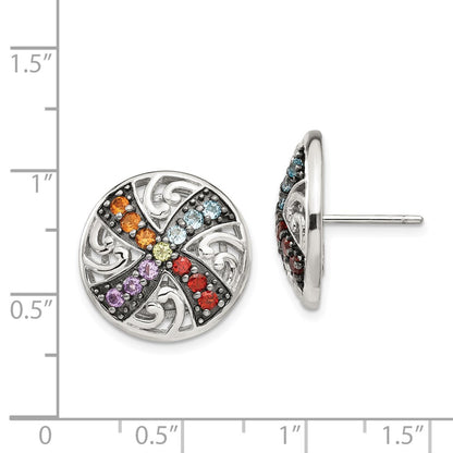 Sterling Silver w/ Black Rhodium Multi Gemstone Post Earrings