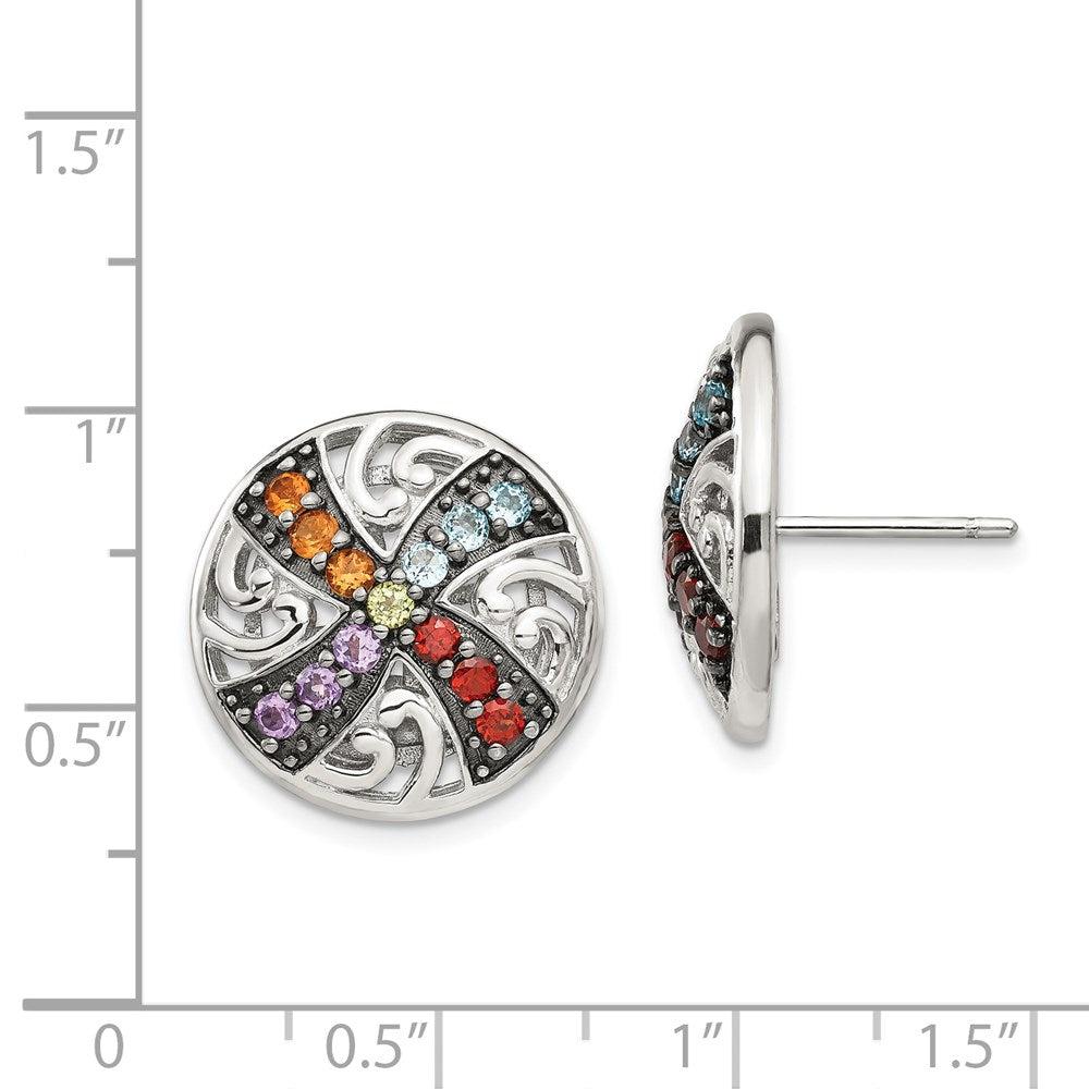 Sterling Silver w/ Black Rhodium Multi Gemstone Post Earrings