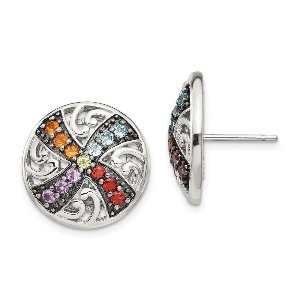 Sterling Silver w/ Black Rhodium Multi Gemstone Post Earrings