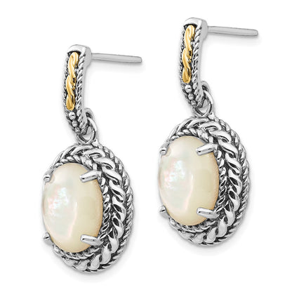 14K/Silver Two-Tone Shey Couture Sterling Silver With 14K Accent Antiqued Mother Of Pearl Post Dangle Earrings