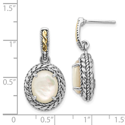 14K/Silver Two-Tone Shey Couture Sterling Silver With 14K Accent Antiqued Mother Of Pearl Post Dangle Earrings