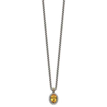 14K/Silver Two-Tone Shey Couture Sterling Silver With 14K Accent 18 Inch Antiqued Oval Citrine Necklace