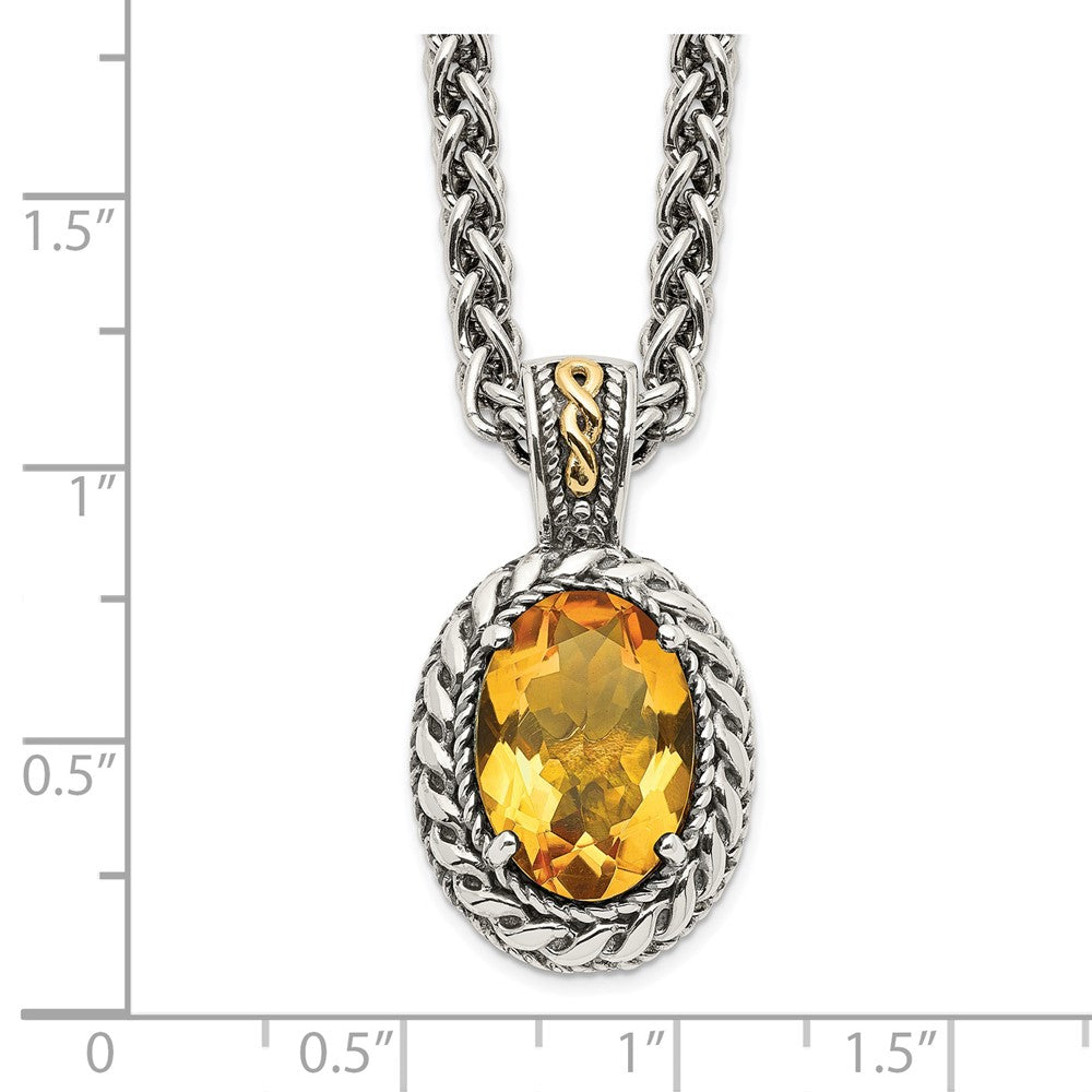 14K/Silver Two-Tone Shey Couture Sterling Silver With 14K Accent 18 Inch Antiqued Oval Citrine Necklace