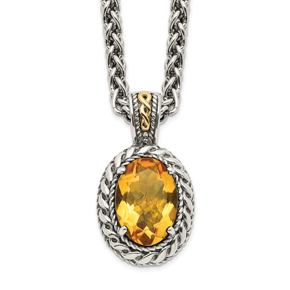 14K/Silver Two-Tone Shey Couture Sterling Silver With 14K Accent 18 Inch Antiqued Oval Citrine Necklace