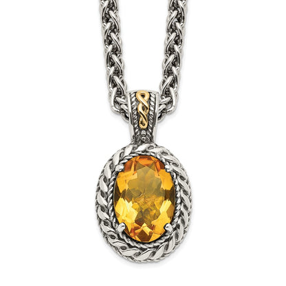 14K/Silver Two-Tone Shey Couture Sterling Silver With 14K Accent 18 Inch Antiqued Oval Citrine Necklace