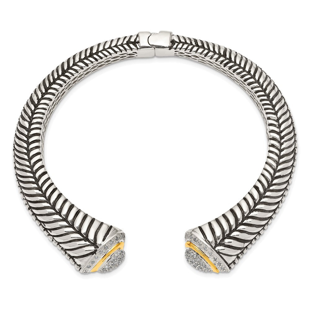 14K/Silver Two-Tone Shey Couture Sterling Silver With 14K Accent Antiqued 1/2 Carat Diamond Hinged Cuff Bracelet
