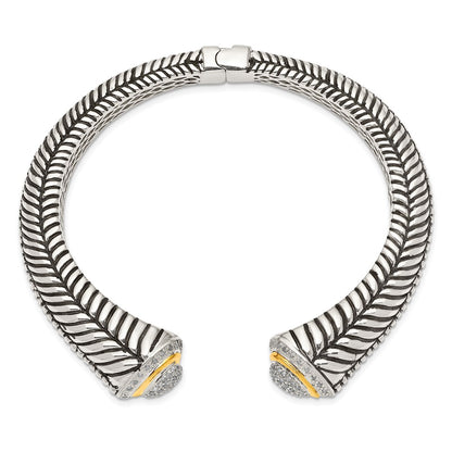 14K/Silver Two-Tone Shey Couture Sterling Silver With 14K Accent Antiqued 1/2 Carat Diamond Hinged Cuff Bracelet