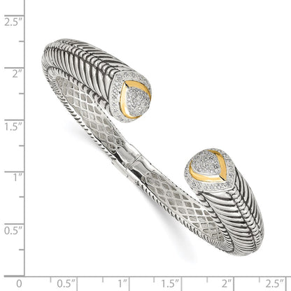 14K/Silver Two-Tone Shey Couture Sterling Silver With 14K Accent Antiqued 1/2 Carat Diamond Hinged Cuff Bracelet