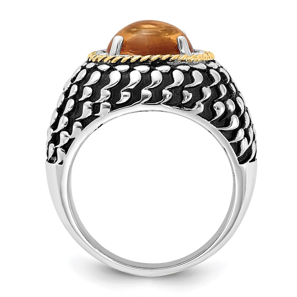 14K/Silver Two Tone Sterling Silver 14K Accent Polished & Antiqued Citrine Ring (Size 7 Only)