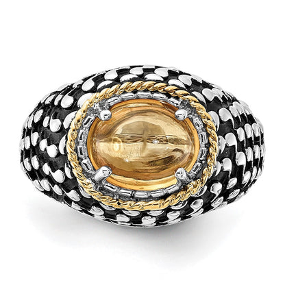 14K/Silver Two Tone Sterling Silver 14K Accent Polished & Antiqued Citrine Ring (Size 7 Only)