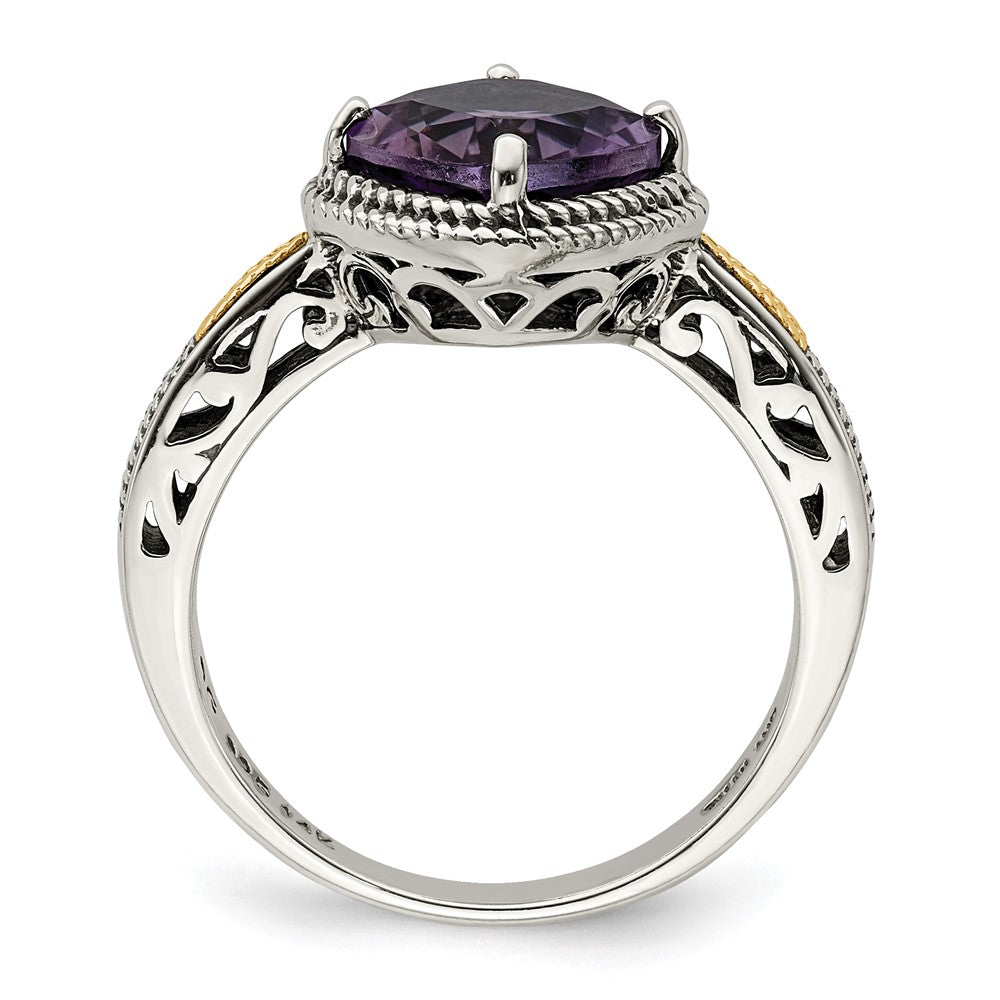 14K/Silver Two Tone Shey Couture Sterling Silver With 14K Accent Antiqued Cushion Amethyst Ring