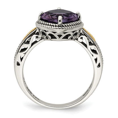 14K/Silver Two Tone Shey Couture Sterling Silver With 14K Accent Antiqued Cushion Amethyst Ring
