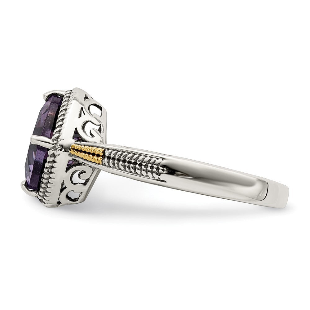 14K/Silver Two Tone Shey Couture Sterling Silver With 14K Accent Antiqued Cushion Amethyst Ring