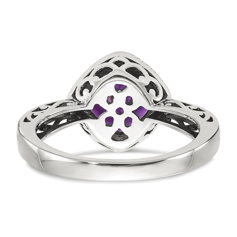 14K/Silver Two Tone Shey Couture Sterling Silver With 14K Accent Antiqued Cushion Amethyst Ring