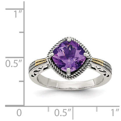 14K/Silver Two Tone Shey Couture Sterling Silver With 14K Accent Antiqued Cushion Amethyst Ring