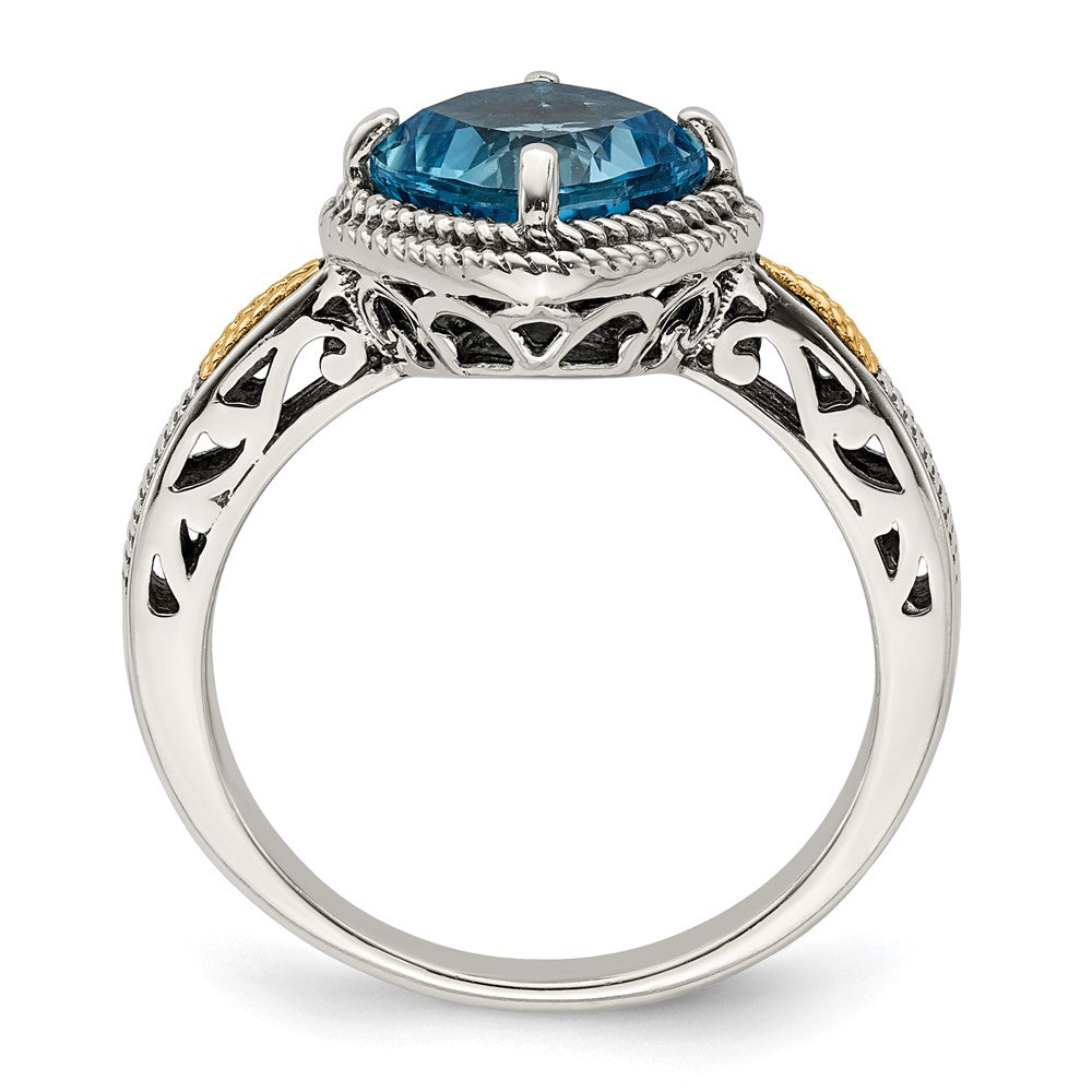 14K/Silver Two Tone Shey Couture Sterling Silver With 14K Accent Antiqued Cushion Blue Topaz Ring