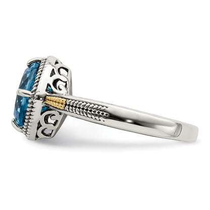 14K/Silver Two Tone Shey Couture Sterling Silver With 14K Accent Antiqued Cushion Blue Topaz Ring