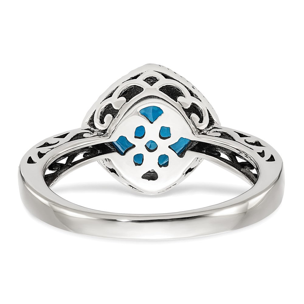 14K/Silver Two Tone Shey Couture Sterling Silver With 14K Accent Antiqued Cushion Blue Topaz Ring