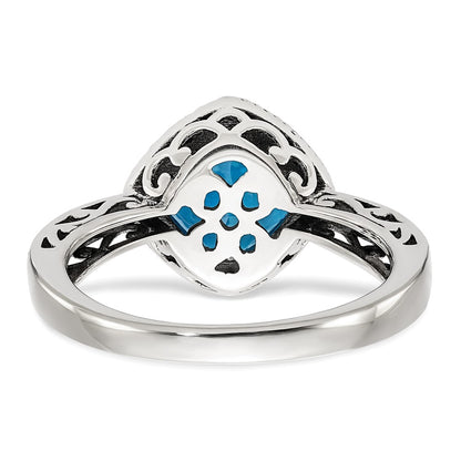 14K/Silver Two Tone Shey Couture Sterling Silver With 14K Accent Antiqued Cushion Blue Topaz Ring