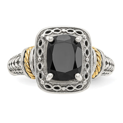 14K/Silver Two Tone Shey Couture Sterling Silver With 14K Accent Antiqued Black Onyx Ring