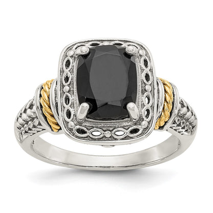 14K/Silver Two Tone Shey Couture Sterling Silver With 14K Accent Antiqued Black Onyx Ring