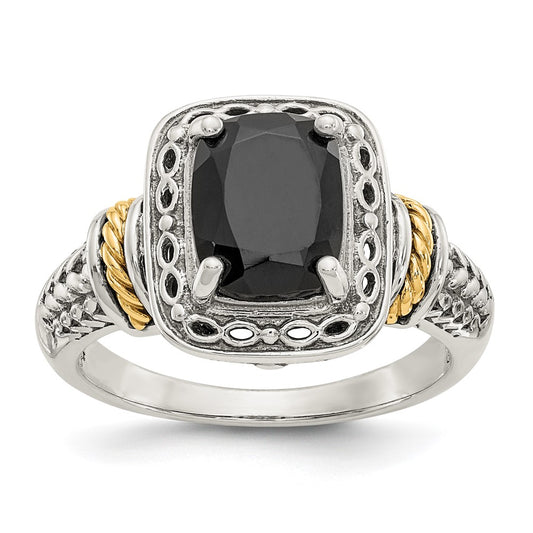 14K/Silver Two Tone Shey Couture Sterling Silver With 14K Accent Antiqued Black Onyx Ring