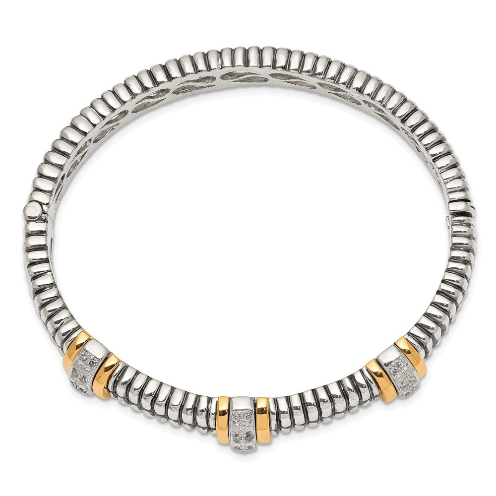 14K/Silver Two Tone Shey Couture Sterling Silver With 14K Accent Antiqued 1/4Ct. Diamond Hinged Bangle Bracelet