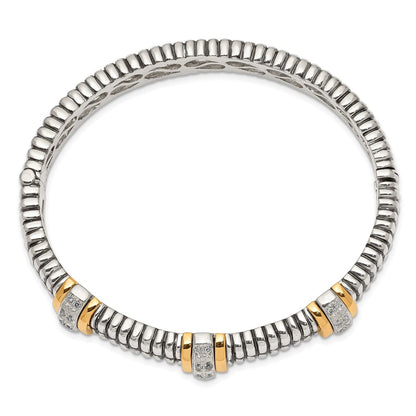 14K/Silver Two Tone Shey Couture Sterling Silver With 14K Accent Antiqued 1/4Ct. Diamond Hinged Bangle Bracelet