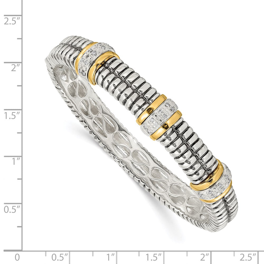 14K/Silver Two Tone Shey Couture Sterling Silver With 14K Accent Antiqued 1/4Ct. Diamond Hinged Bangle Bracelet