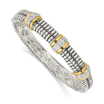 14K/Silver Two Tone Shey Couture Sterling Silver With 14K Accent Antiqued 1/4Ct. Diamond Hinged Bangle Bracelet
