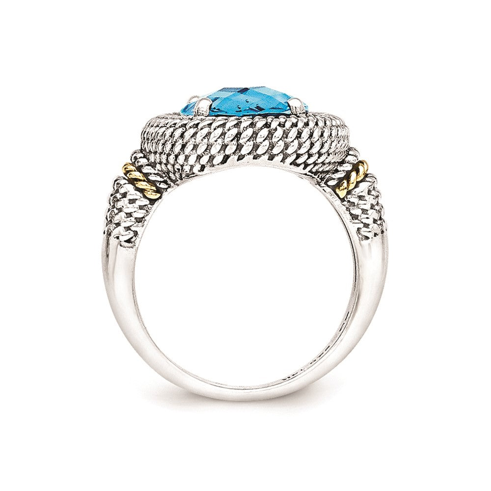 14K/Silver Two Tone Sterling Silver 14K Antiqued Blue Topaz Ring