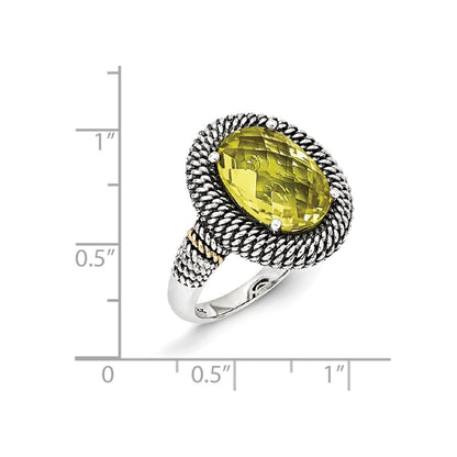 14K/Silver Two Tone Sterling Silver 14K Antiqued Lemon Quartz Ring