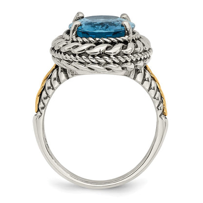 14K/Silver Two Tone Shey Couture Sterling Silver With 14K Accent Antiqued Oval Blue Topaz Ring (Size 7 Only)