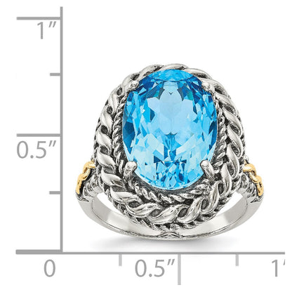 14K/Silver Two Tone Shey Couture Sterling Silver With 14K Accent Antiqued Oval Blue Topaz Ring (Size 7 Only)