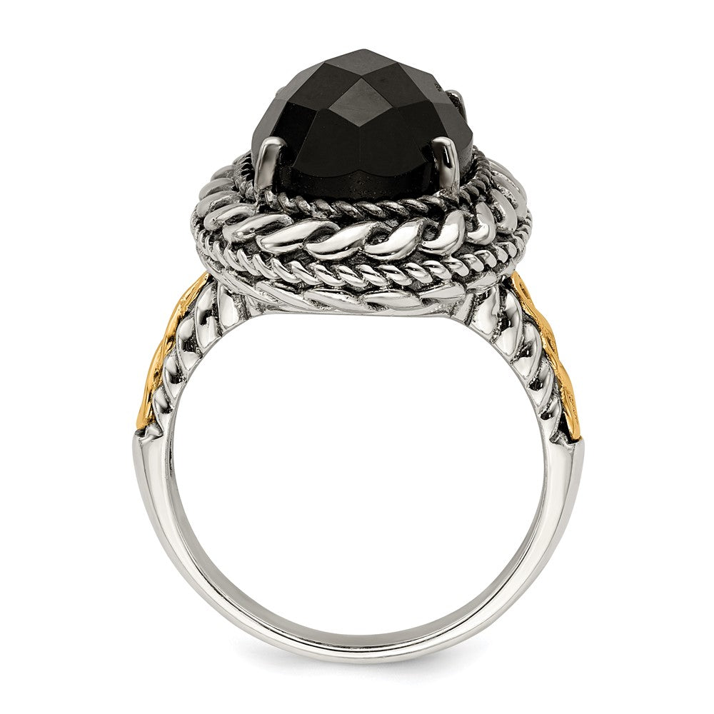 14K/Silver Two Tone Shey Couture Sterling Silver With 14K Accent Antiqued Checkerboard Cut Black Onyx Ring