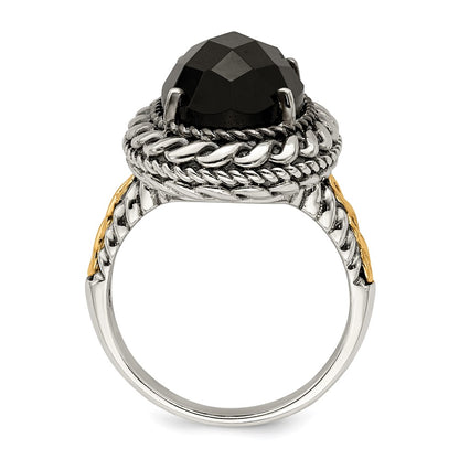 14K/Silver Two Tone Shey Couture Sterling Silver With 14K Accent Antiqued Checkerboard Cut Black Onyx Ring