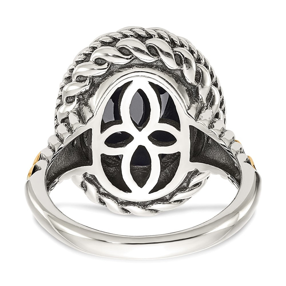 14K/Silver Two Tone Shey Couture Sterling Silver With 14K Accent Antiqued Checkerboard Cut Black Onyx Ring