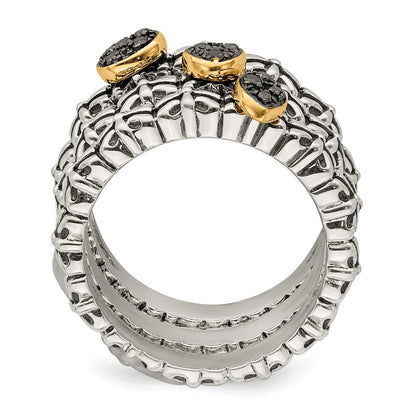 14K/Silver Two Tone Sterling Silver 14K Black Diamond 3 Stackable Rings
