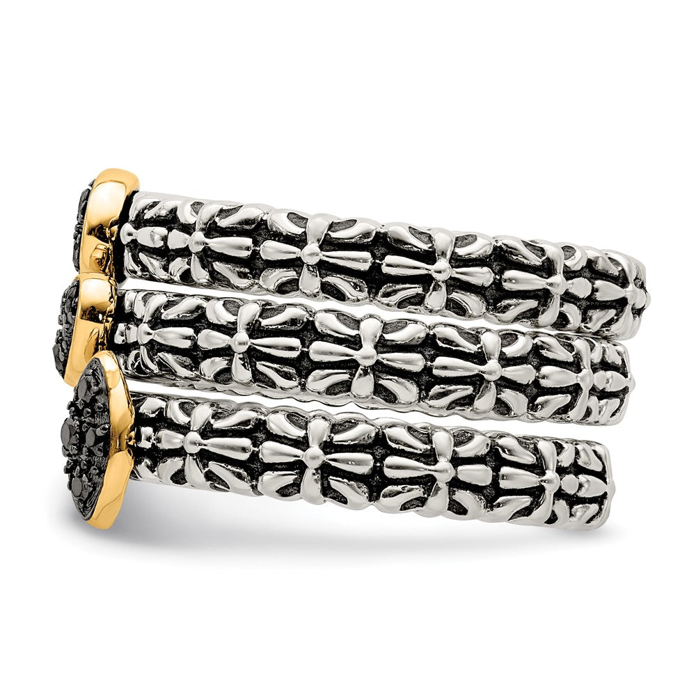 14K/Silver Two Tone Sterling Silver 14K Black Diamond 3 Stackable Rings