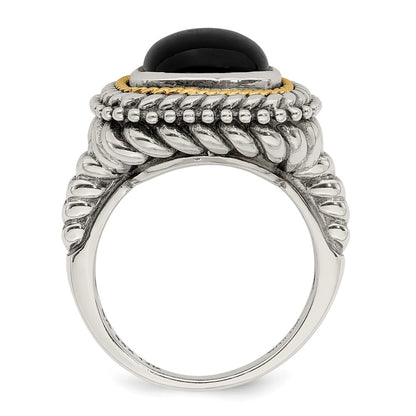 14K/Silver Two Tone Shey Couture Sterling Silver With 14K Accent Antiqued Cabochon Black Onyx Ring