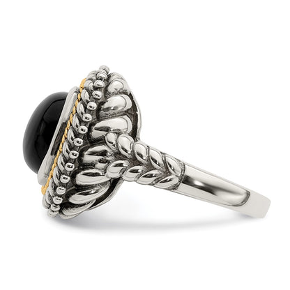 14K/Silver Two Tone Shey Couture Sterling Silver With 14K Accent Antiqued Cabochon Black Onyx Ring