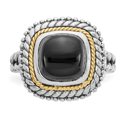14K/Silver Two Tone Shey Couture Sterling Silver With 14K Accent Antiqued Cabochon Black Onyx Ring