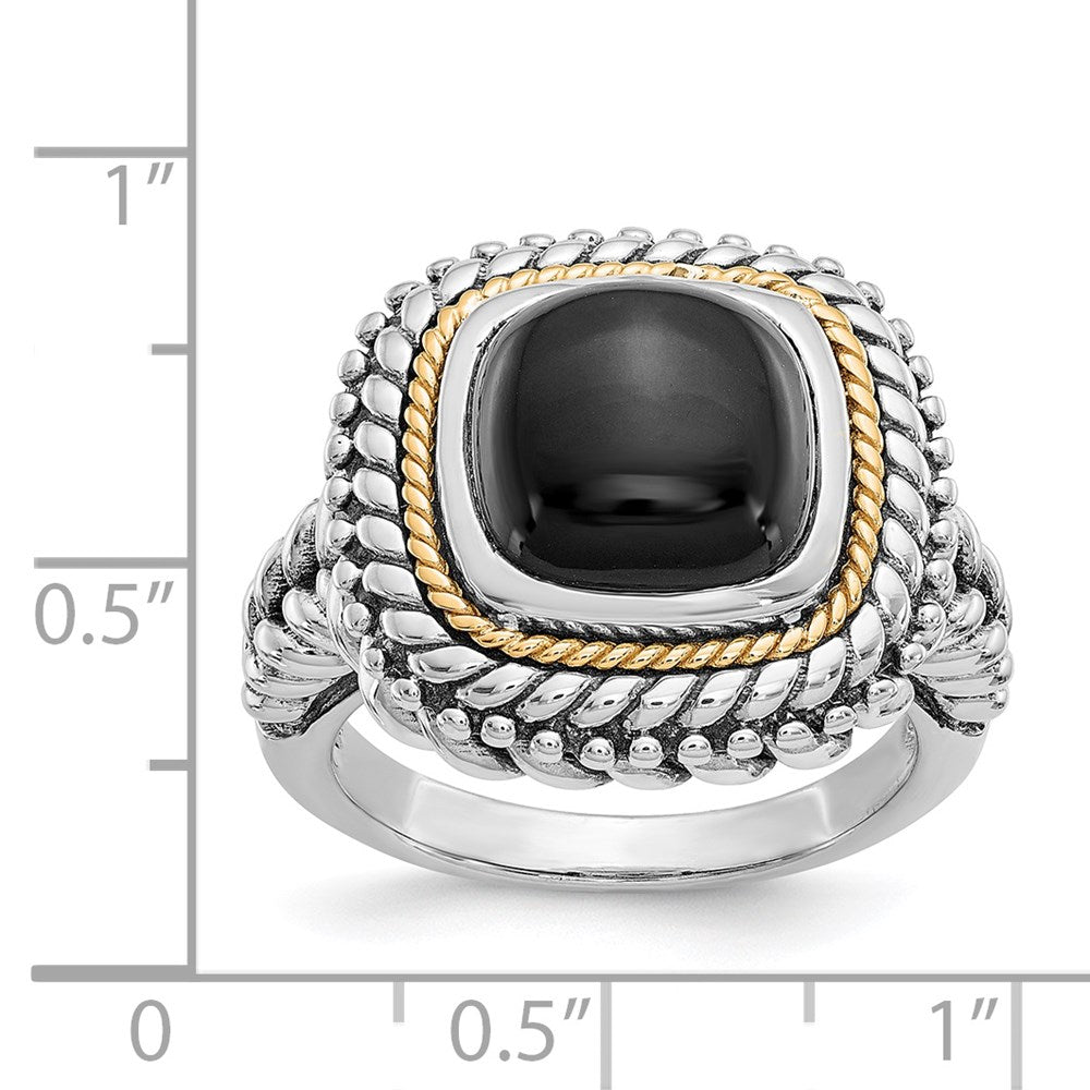 14K/Silver Two Tone Shey Couture Sterling Silver With 14K Accent Antiqued Cabochon Black Onyx Ring